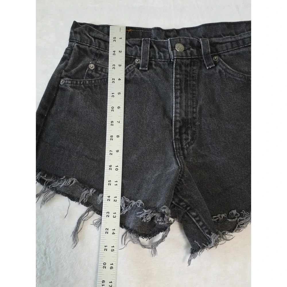 Levi's Vintage 90s Womens W30 550 Orange Tab Cut Off Black Denim Shorts Festival